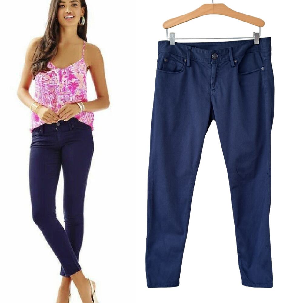 LILLY PULITZER Navy Blue Worth Skinny Mini Jeans Size 8 Stretch Sateen Ankle